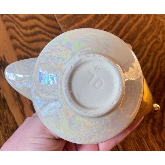 Creamer & Sugar Bowl by Pearl China Company Iridescent 22K Gold Trim Circa 1960 - Picture 8 of 9